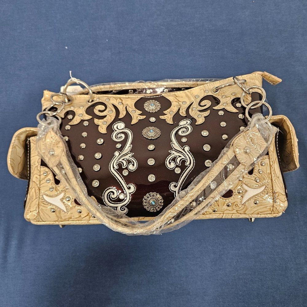 Brown Cream Laminated Cowgirl Trendy Purse